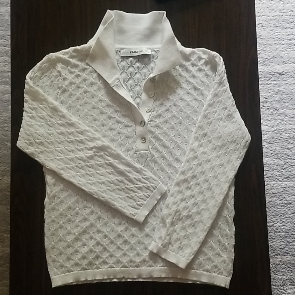 ZARA White 3/4 Length Sleeve Polo